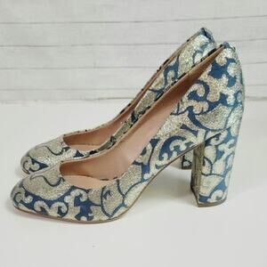 SAM EDELMAN STILLSON ROUND TOE PUMP IN  PEACOCK BLUE/GOLD METALLIC, SZ 8.5